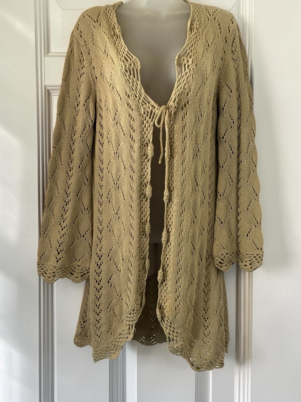 Chico’s Beige Knit Openwork Long Cardigan